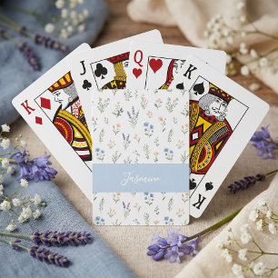 Personalisierte Wildblume Benutzername Floral Blau Spielkarten