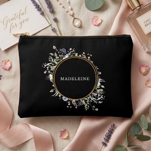 Personalisierte Wildblume Gold und Schwarz Zubehörtasche