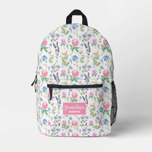 Personalisierte Wildblume Großmutter Muttertag Bedruckter Rucksack (Vorderseite)