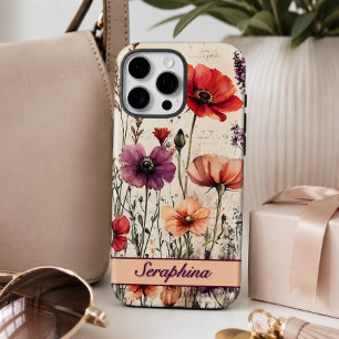 Personalisierte Wildblume in roten und violetten M iPhone 16 Pro Max Hülle