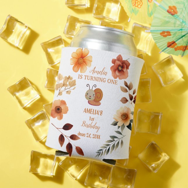 Personalisierte Wildblume Mädchen 1. Geburtstag Dosenkühler (In Situ Sommer)