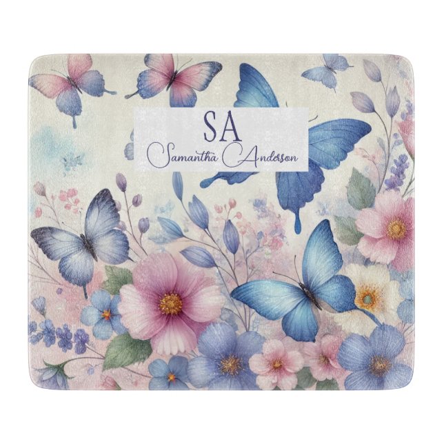Personalisierte Wildblume mit Monogramm und Name Schneidebrett (Vorderseite)