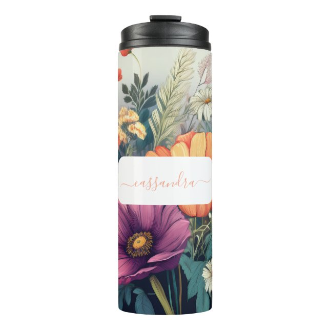 Personalisierte Wildblume mit Name Thermosbecher (Vorderseite)