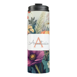 Personalisierte Wildblume mit Name und Monogramm Thermosbecher