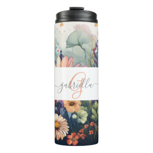 Personalisierte Wildblume mit Name und Monogramm Thermosbecher