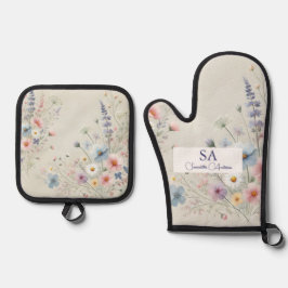 Personalisierte Wildblume Oven Mitt & Pot Holder Ofenhandschuh & Topflappen-Set