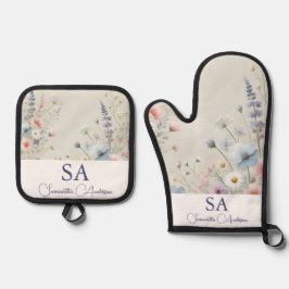 Personalisierte Wildblume Oven Mitt & Pot Holder Ofenhandschuh & Topflappen-Set