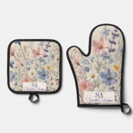 Personalisierte Wildblume Oven Mitt & Pot Holding  Ofenhandschuh & Topflappen-Set