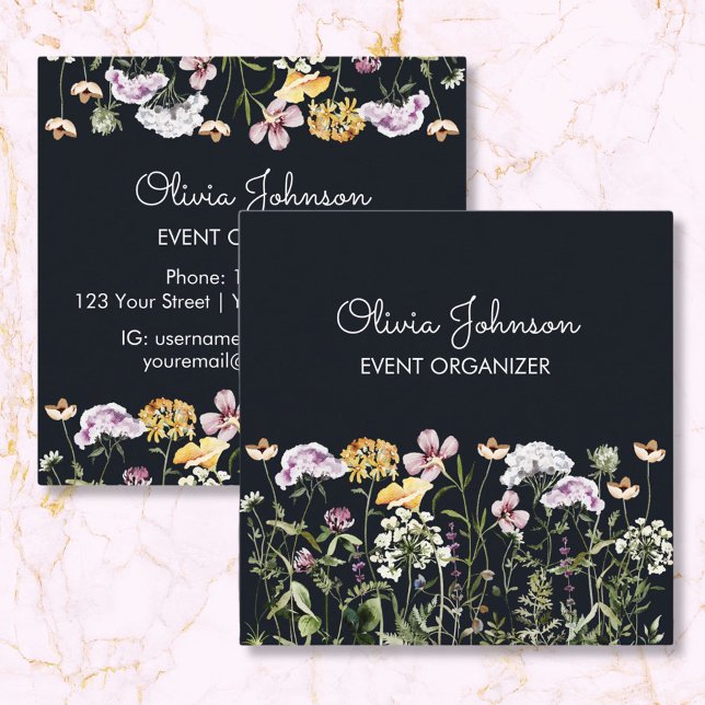 Personalisierte Wildblume Quadratische Visitenkarte (Front and Back)