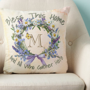 Personalisierte Wildblume "segne diese Zuhause" Kissen