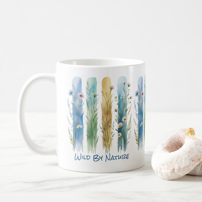 Personalisierte Wildblumen Brush Stroke Blue Green Kaffeetasse (Mit Donut)
