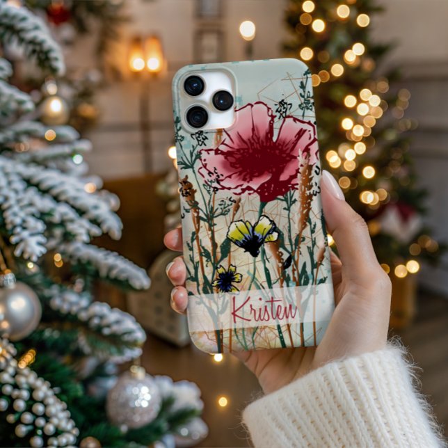 Personalisierte Wildblumen-Handyhülle iPhone 15 Hülle (Personalize Your Tech! Add a custom name to this artistic Wildflower phone case.)