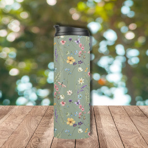 Personalisierte Wildblumen in Salbeigrün  Thermosbecher