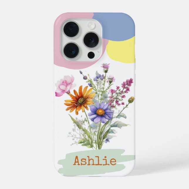 Personalisierte Wildblumen iPhone 15 Pro Hülle (Rückseite)