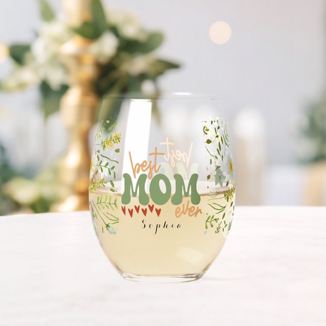 Personalisierte Wildblumen Mama am besten jeden Ta Weinglas Ohne Stiel (Insitu (Hochzeit))