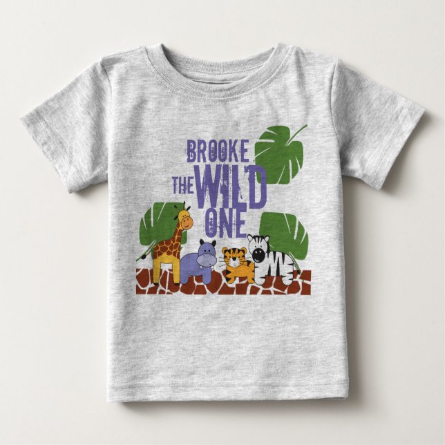 Personalisierte WILL ONE Safari Geburtstag Baby T-shirt (Vorderseite)