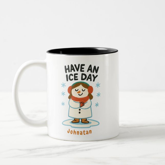 Personalisierte Winter Girl Tasse - "Habe einen Ei (Links)