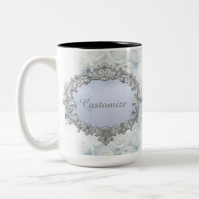 Personalisierte Winter White Roses Hochzeit Tasse (Links)