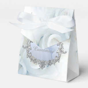 Personalisierte Winter White Roses Zelt Gefallen B Geschenkschachtel