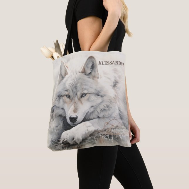 Personalisierte Wolf Tote Bag - Individuelle Name- (Von Nahem)