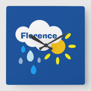 Personalisierte Wolke, Regen und Sonnenschein Quadratische Wanduhr