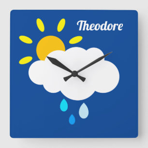 Personalisierte Wolke, Regen und Sonnenschein Quadratische Wanduhr