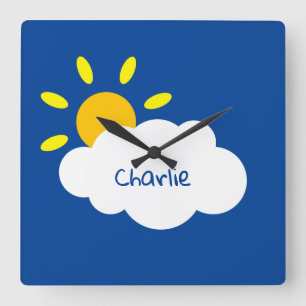 Personalisierte Wolke und Sonnenschein Quadratische Wanduhr