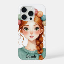 Personalisierte Wolle und Strickmädchen iPhone 15