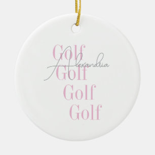 Personalisierte Women's Golf Pink Typografie Keramik Ornament