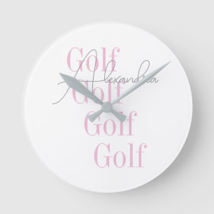 Personalisierte Women's Golf Pink Typografie Runde Wanduhr