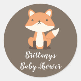 Personalisierte Woodland Fox Forest Baby Dusche Runder Aufkleber