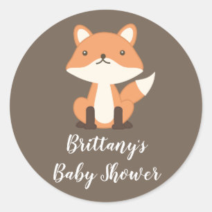 Personalisierte Woodland Fox Forest Baby Dusche Runder Aufkleber