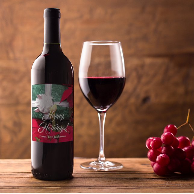 Personalisierte Wrapped Christmas Present Foto Weinetikett (In Situ)