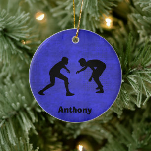 Personalisierte Wrestler-Silhouetten Weihnachten Keramik Ornament