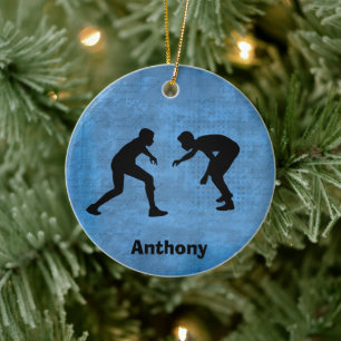 Personalisierte Wrestler-Silhouetten Weihnachten Keramik Ornament