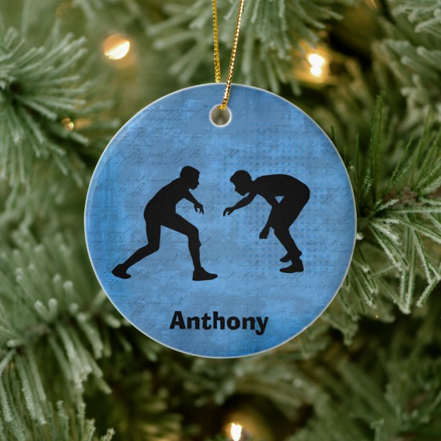 Personalisierte Wrestler-Silhouetten Weihnachten Keramik Ornament (Baum)