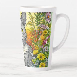 Personalisierte wunderliche Katze und Blumen Milchtasse