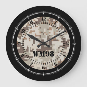 Personalisierte Wüste Beige Camouflage auf Große Wanduhr