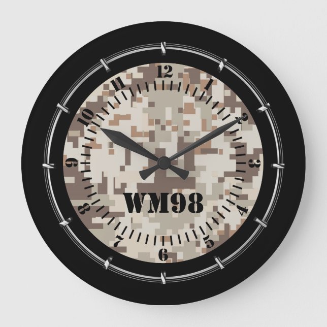 Personalisierte Wüste Beige Camouflage auf Große Wanduhr (Vorderseite)