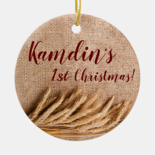 Personalisierte XMAS Zierwein auf Burlap Sack Co Keramik Ornament