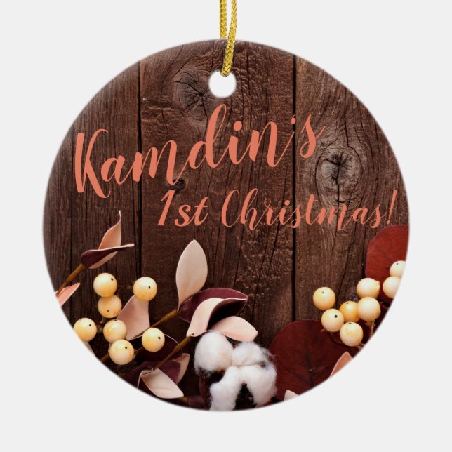 Personalisierte XMAS-Zierwolle-Zweigstelle auf dun Keramik Ornament (Vorne)