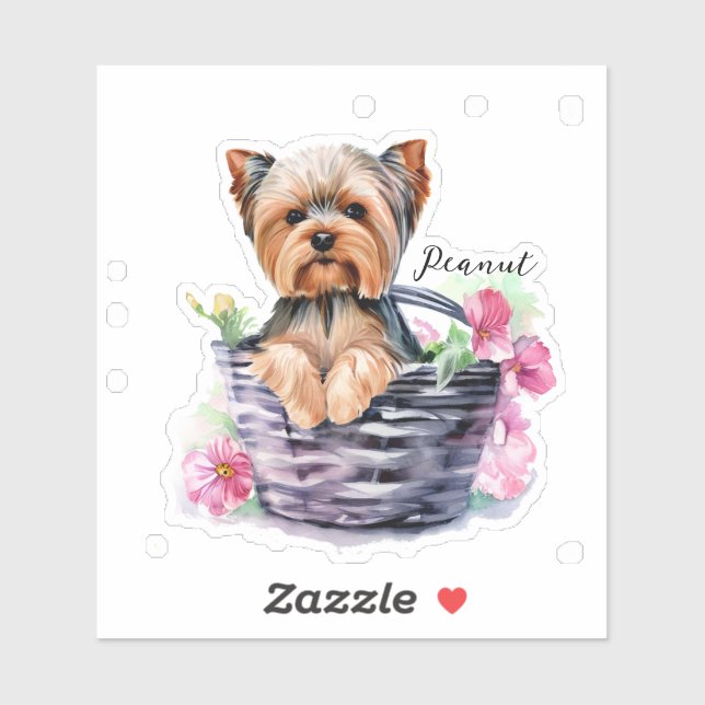 Personalisierte Yorkie im Wasserfall Kunst Aufkleber (Blatt)