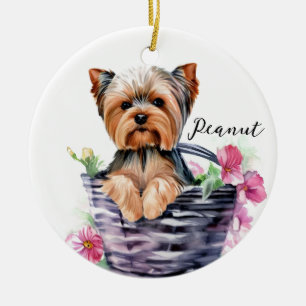 Personalisierte Yorkie im Wasserfall Kunst Keramik Ornament