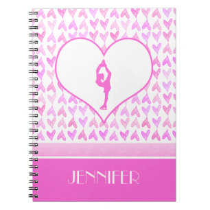 Personalisierte Zahl Skater-Rosawatercolor-Herzen Notizblock