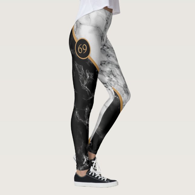 personalisierte Zahlen Leggings Schwarz-weiß Marmo (Rechts)