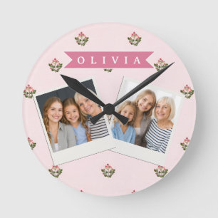Personalisierte Zarte Botanische Florale Romantisc Runde Wanduhr