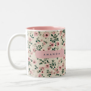 Personalisierte zarte rosa Blütenblume floral Zweifarbige Tasse
