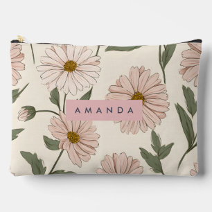 Personalisierte zarte rosa Gänseblümchen-Illustrat Zubehörtasche