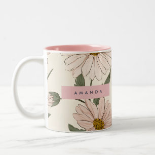 Personalisierte zarte rosa Gänseblümchen-Illustrat Zweifarbige Tasse