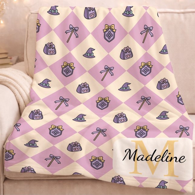 Personalisierte Zauberschule Monogramm Name Pink Fleecedecke (Von Creator hochgeladen)